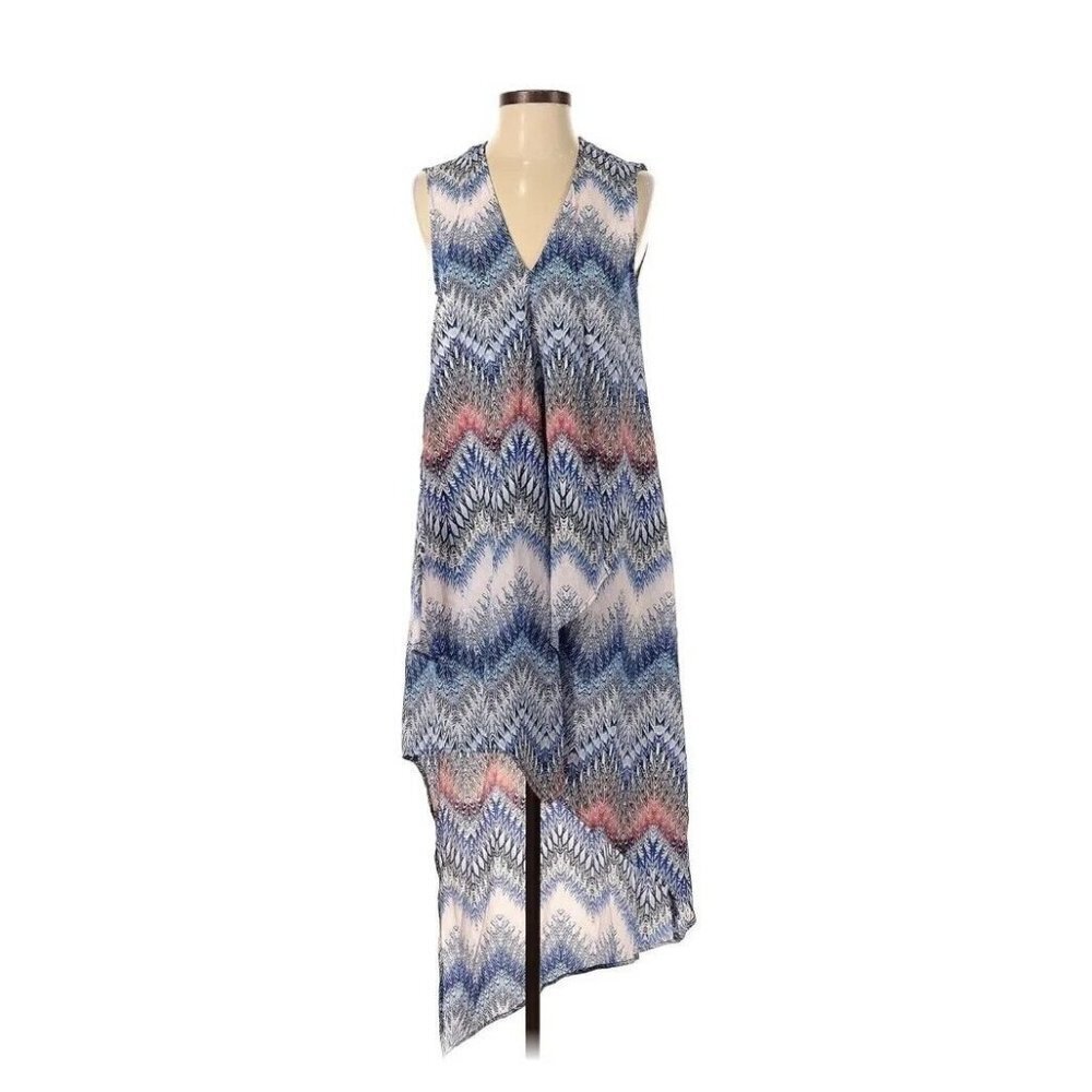 NWT BCBG MaxAzria Tara in ZigZag Ombre Sheer Chiffon Ruffle High Low Dress XS